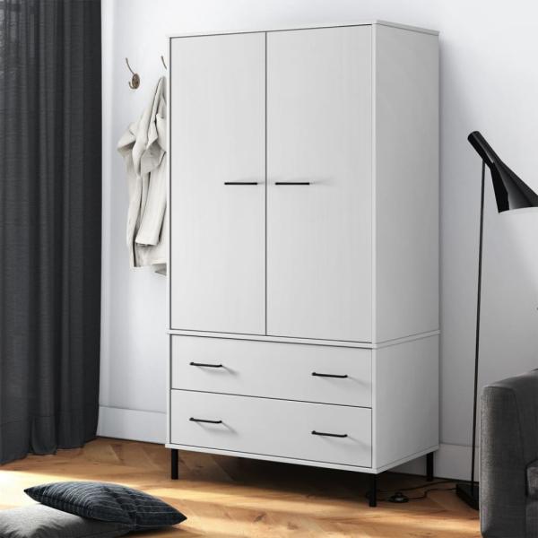 vidaXL Kleiderschrank OSLO Metallbeine Weiß 90x55x172,5 cm Massivholz 350990