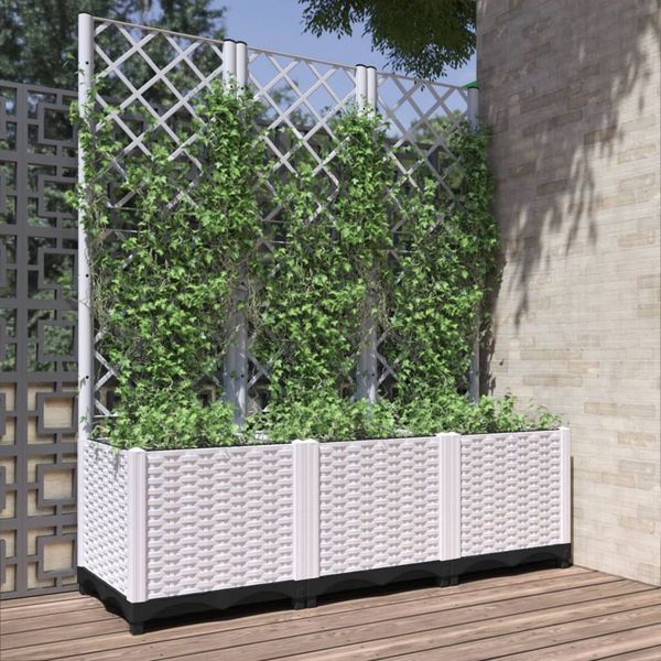 vidaXL Pflanzkübel mit Rankgitter Weiß 120x40x136 cm PP 153284