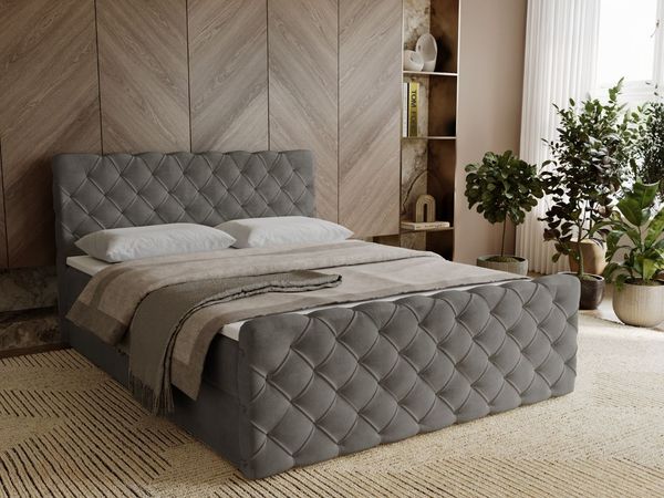 GRAINGOLD Lunaris Doppelbett 140x200, Boxspringbett mit Kopfteil, zwei Bettkästen, Velour-Stoff, Dunkelgrau