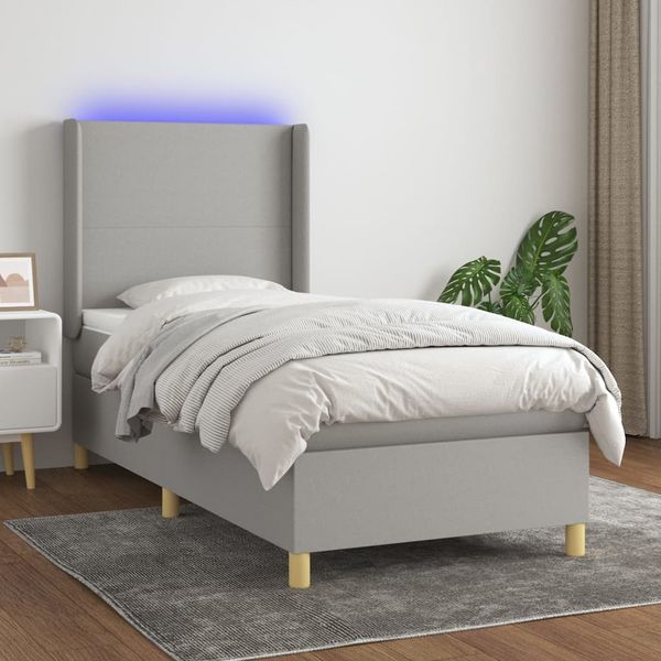 vidaXL Boxspringbett mit Matratze & LED Stoff Hellgrau 80x200 cm, Härtegrad: H2 [3138669]