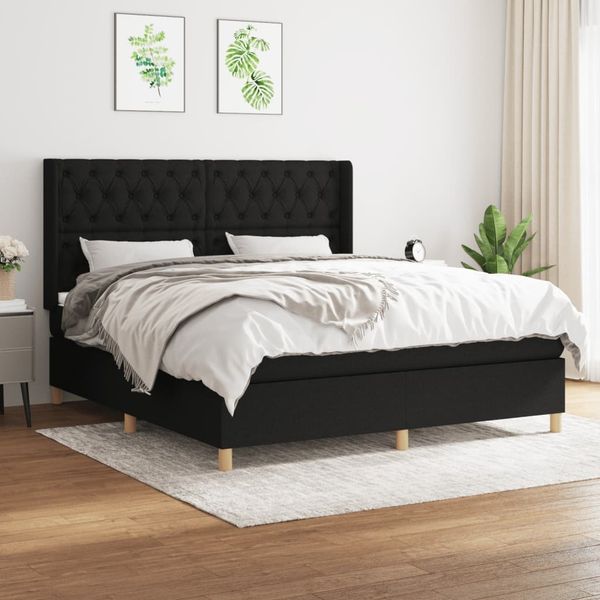 vidaXL Boxspringbett mit Matratze Schwarz 160x200 cm Stoff, Härtegrad: H2 [3132243]