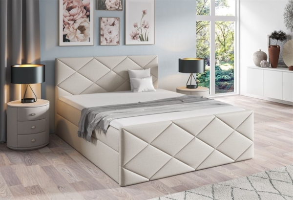 Boxspringbett Schlafzimmerbett KOSMOS 140x220 cm Stoff Inari Beige