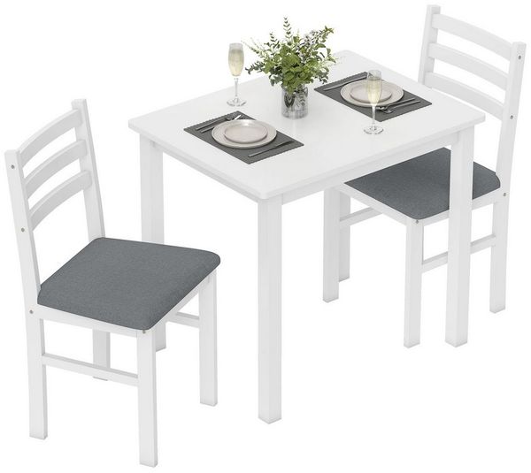 HOMCOM Essgruppe Esstisch mit 2 Stühlen Platzsparend Esszimmergruppe, (Sitzgruppe, 3-tlg, Küchentisch mit gepolsterten Essstühlen), für kleine Raum, Esszimmer, Küche, Weiß
