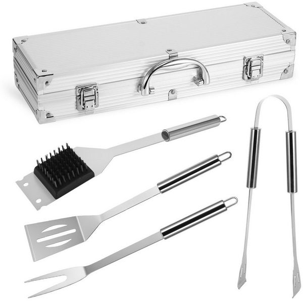 BlingBin Grillbesteck-Set 5-teilig Grill-Koffer mit Aluminiumkoffer, Outdoor BBQ Besteck Zubehör, (5er Set, 5 tlg, 5 Stück), Grillwerkzeugsets Mit Aufbewahrungsbox Für Camping Gartenfeste