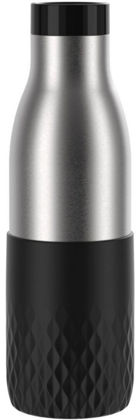 Emsa Bludrop Sleeve Trinkflasche mit Quick-Press Verschluss, Edelstahl Schwarz, 0,5l