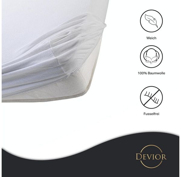 Devior Spannbettlaken 100% Baumwolle für Standardmatratzen, 135 g/m² hochwertig verarbeitet, Jersey, (1 Stück), mit Rundumgummizug atmungsaktiv & pflegeleicht in vielen Größen