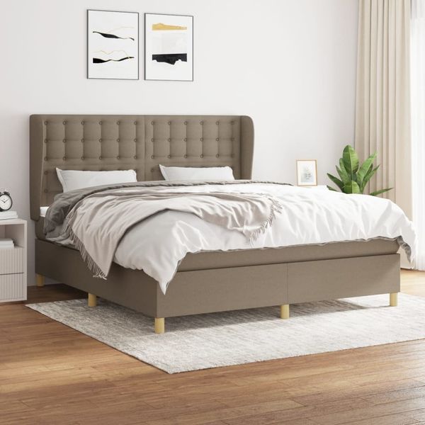 vidaXL Boxspringbett mit Matratze Taupe 160x200 cm Stoff 3128857