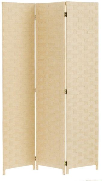 DRW Paravent mit 3 Blättern aus geflochtenem Papier in Beige