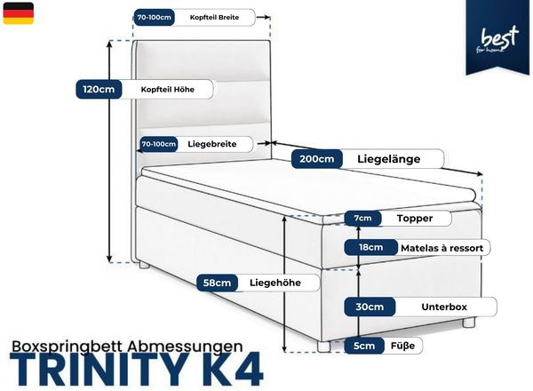 Best for Home Boxspringbett mit Bettkasten Trinity K-4 SINGLE Bonellfederkern inkl. 7 cm Topper (70x200 80x200 90x200 100x200 cm), verschiedene Liefermöglichkeiten, TOP Preis-Leistungs-Verhältnis Bild 3