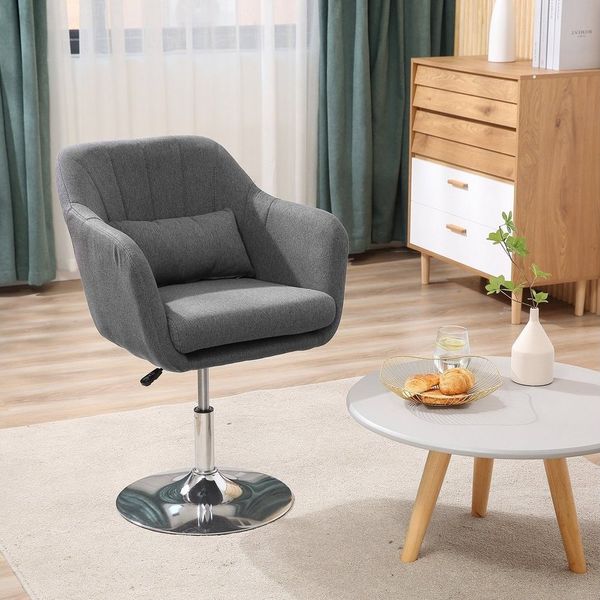 HOMCOM Arbeitshocker Drehhocker Drehstuhl Bürostuhl höhenverstellbar, leinenartiges Polyester, Stahl, Dunkelgrau, 57 x 57 x 77,5-87 cm