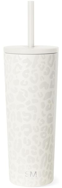 Simple Modern Thermobecher mit Strohhalm und Deckel | Trinkbecher mit Henkel Wiederverwendbare Edelstahl | Geschenke für Frauen und Männer | Classic | 710ml | Cream Leopard