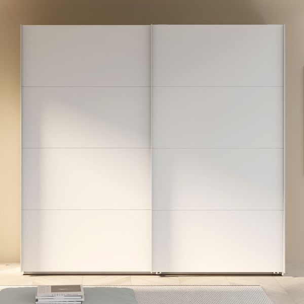 Forte SOPHISTISPACE Kleiderschrank 220, 2-türiger Schwebetürenschrank mit Einlegeböden und Kleiderstange, Weiß, 220,1 cm breit, 210,5 cm hoch, 62,9 cm tief