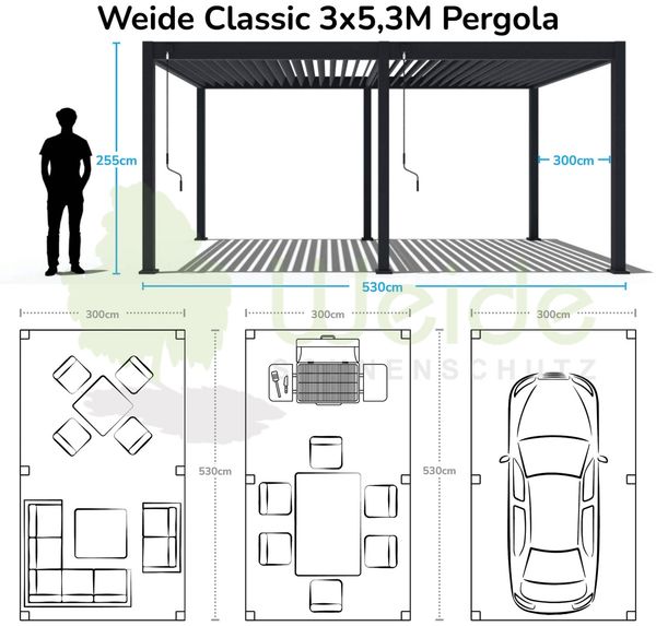 Weide 'Classic' Pergola, freistehend, Aluminium / Stahl beige, 300 x 530 x 255 cm Bild 6