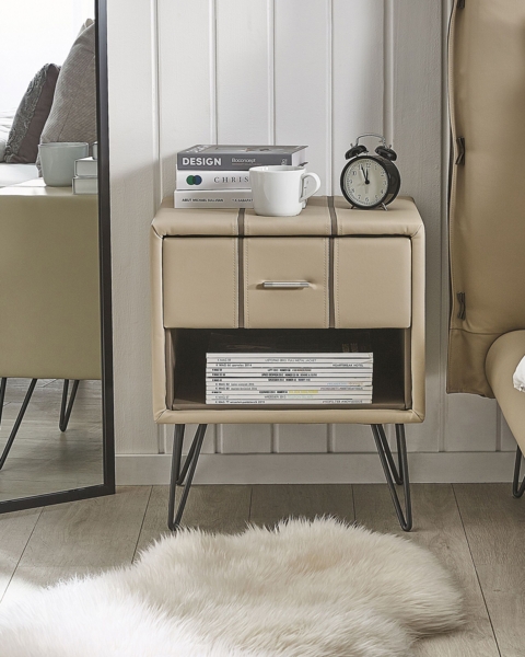 Nachttisch beige Kunstleder BETIN Bild 3