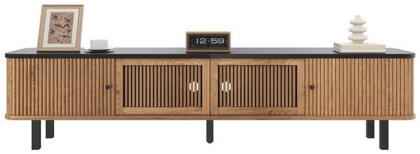 BlingBin TV-Schrank Moderner TV-Ständer Lowboard Fernsehschrank TV-Paneel TV-Board (1er Set, 1-St, Gesamtabmessungen: 190 x 35 x 45 cm, Gewichtskapazität: 60KG) Fernsehtisch mit Schiebetüren & Gittertüren Für Wohnzimmer, Eichenholz
