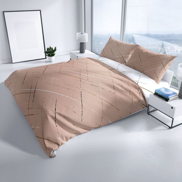 Leonado Vicenti Bettwäsche Hochwertige Polycotton, Baumwolle, 4 teilig, schlichtes Streifen Design mit Wendeseite, Beige, Grün und Grau