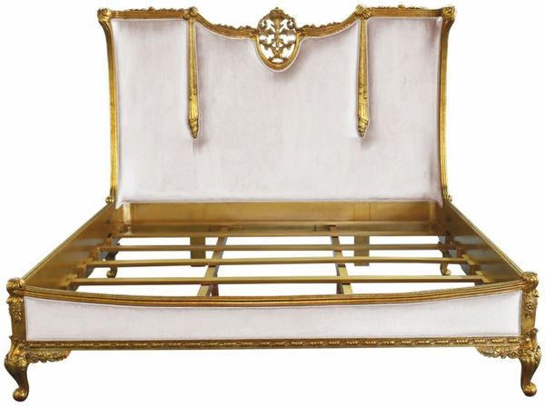 Casa Padrino Luxus Barock Doppelbett Weiß / Gold - Barockstil Schlafzimmer Möbel