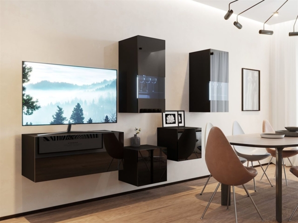 Mediawand Wohnwand 5 tlg - NEXI XL 28 - Schwarz Hochglanz inkl. LED