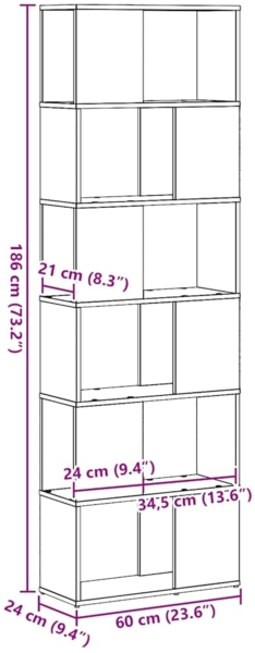 vidaXL Bücherregal/Raumteiler Schwarz Eichen-Optik 60x24x186 cm 862078 Bild 9