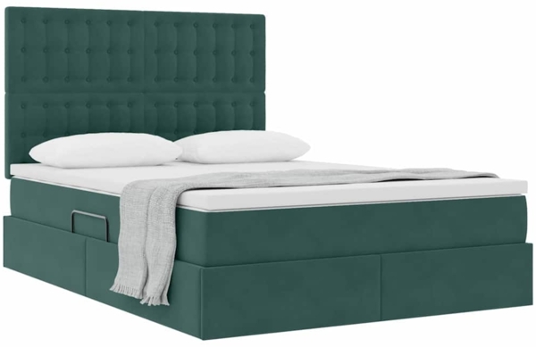 vidaXL Bett mit Stauraum und LED Dunkelgrün 140x200 cm Samt 3372156 Bild 2