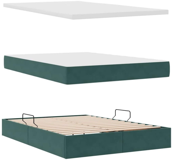 vidaXL Bett mit Stauraum und LED Dunkelgrün 140x200 cm Samt 3372156 Bild 7