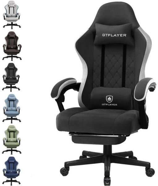 GTPLAYER Gaming-Stuhl Ergonomischer Gaming Sessel Schreibtischstuhl Gamer Stuhl aus Stoff, Federsitzkissen mit Fußstütze