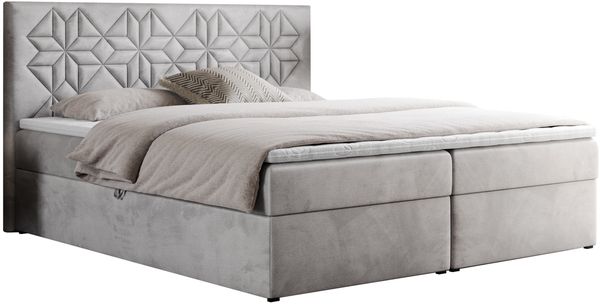 Boxspringbett, Doppelbett mit Multipocket-Matratzen und Topper, dekoratives Kopfteil - LEILA - 120 x 200 cm - Hellgrau Velours - H3 Bild 3