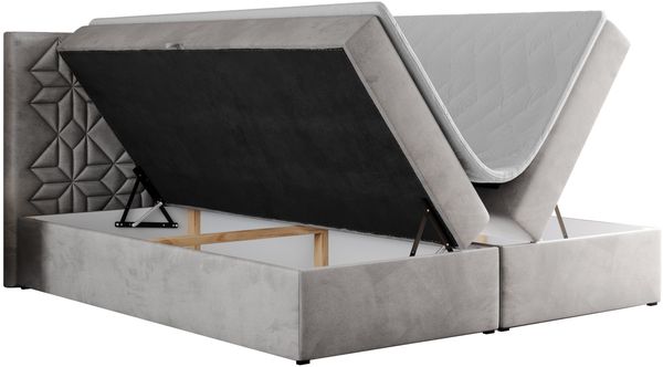 Boxspringbett, Doppelbett mit Multipocket-Matratzen und Topper, dekoratives Kopfteil - LEILA - 120 x 200 cm - Hellgrau Velours - H3 Bild 4