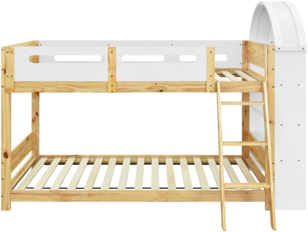 Merax Etagenbett, 90x200cm Kinderbett, Mit dreistufiges Regal, Sicheres Bettgitter, Dreistufige Trittleiter, Stabile Lattenroste, Weiß+Natur Bild 9