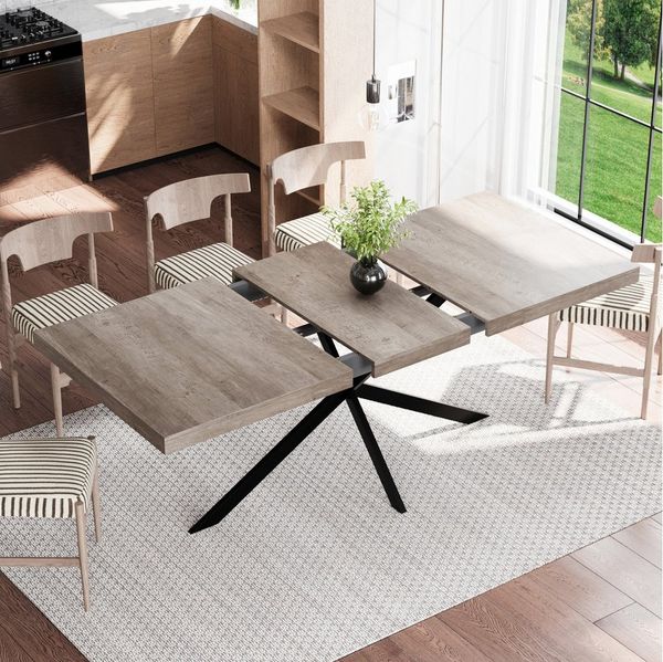 HAUSS SPOLE Esstisch 140CM-180CM ausziehbar Küchentisch mit verstecktem Stauraum,Grau (Wohnzimmertisch von 140 cm auf 180 cm ausziehen, integrierte Staufach unter der Tischplatte), Ideal für Esszimmer, Küchen oder Wohnbereiche