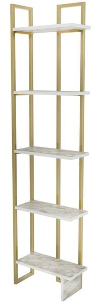 Dmora Bücherregal Giraffa, Büroregal, Mobiler Buchhalter, Bücherbrett, 45x22h180 cm, Weiß und Gold