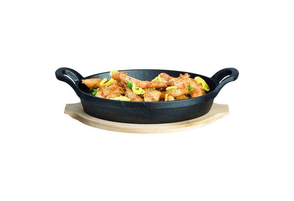 B&S Servierpfanne Gusseisenpfännchen Rustikal klein Tapas schwarz oval 10 x15,5 cm, Gusseisen