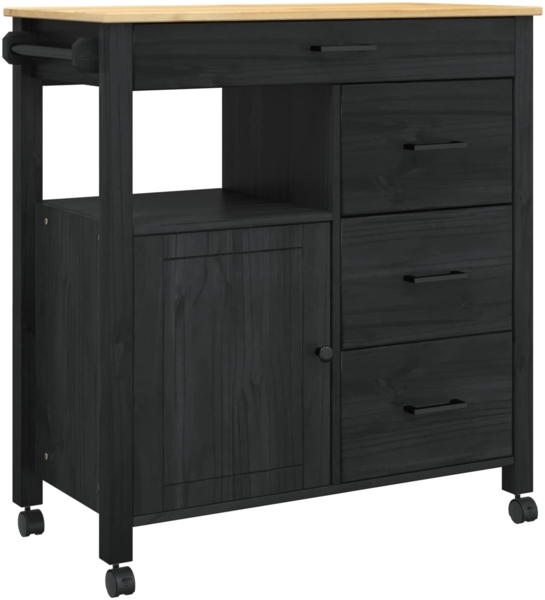 vidaXL Küchentrolley Schwarz 88,5 x 40 x 84 cm Massivholz Kiefer 42027041