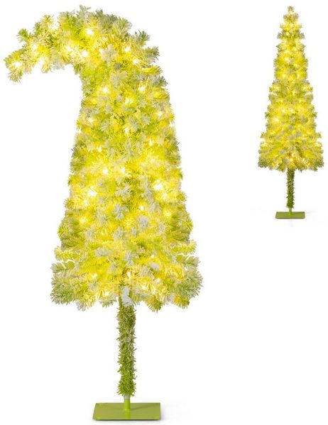 COSTWAY Künstlicher Weihnachtsbaum, 150cm biegbare Spitze mit Schnee, 80 LEDs