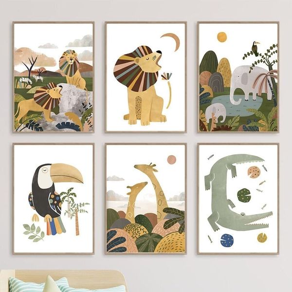 Poster Kinderzimmer Dschungel Tiere · Kinderzimmer Bilder · Wand Deko · Kunst Druck · Deko Print · ohne Rahmen - E / 30x40 cm