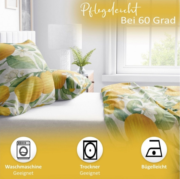 Leonado Vicenti Bettwäsche 135x200cm, 155x200cm und 155x220 cm, Seersucker, 4 teilig, mediterranes Design mit Orangen, bügelfrei Bild 3