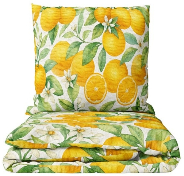 Leonado Vicenti Bettwäsche 135x200cm, 155x200cm und 155x220 cm, Seersucker, 4 teilig, mediterranes Design mit Orangen, bügelfrei Bild 4