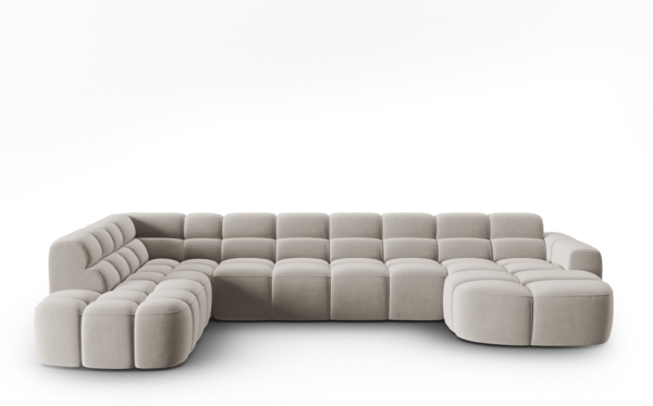Micadoni Panorama Ecksofa Lisa 7-Sitzer Links Samtstoff Casino Helles Beige
