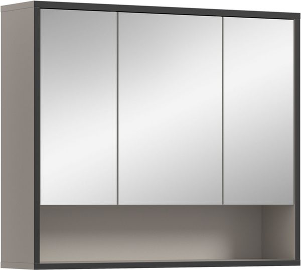 welltime Spiegelschrank LOCRI, Höhe 68 cm, 3 Spiegeltüren, 3 Einlegeböden, 1 offenes Fach (1-St, viel Stauraum, für perfekte Organisation) Badmöbel, Badschrank, Badhochschrank, Schrank, Bad, Badezimmer