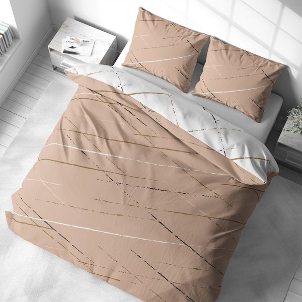 Visaggio Bettwäsche Hochwertige Polycotton Bettbezug in 6 Größen, Renforcé, 3 teilig, schlichtes Streifen Design mit Wendeseite, Beige, Grau und Grün