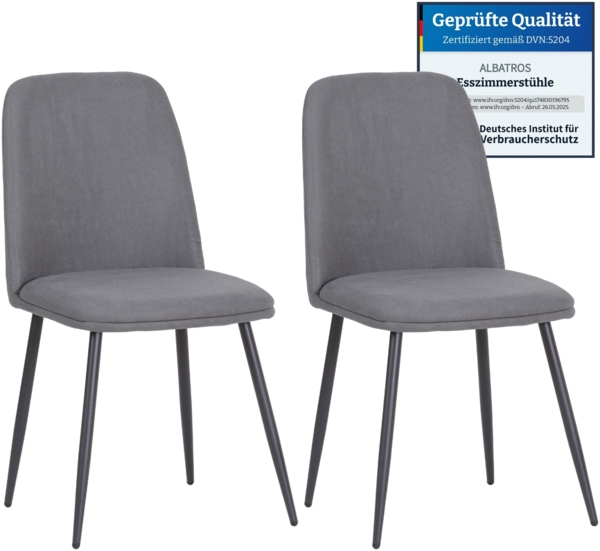 Albatros BONO Stoffstuhl Grau– 2er-Set Esszimmerstühle im modernen Retro-Design DEKRA-geprüft, pflegeleichter Stoffbezug