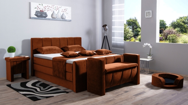 Meisterbetten Boxspringbett Roki 240x200 in VS-Terakotta, Matratzenbezug Nano, Ergoflex-Topper, mit Fussteil