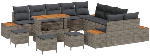 vidaXL Gartensofa-set mit Kissen mit Speicher 14 pcs Grau Poly Rattan 3364933 Bild 2