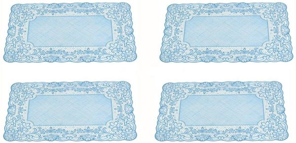 LB H&F Lilienburg Platzset 4er SET Platzset Platzsets Tischset Tischsets Shabby Tischdeko Hochzeit edel modern Design Rose Rosen Spitze Barock Platzmatte Tischmatte Ornament Spitze blau floral Muster Platzdeckchen abwischbar abwaschbar Platzdecke