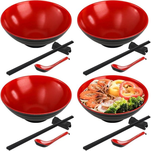 Ramen Schüssel Set 16tlg. 980ml Restaurant Essgeschirr mit Löffeln für Udon Soba