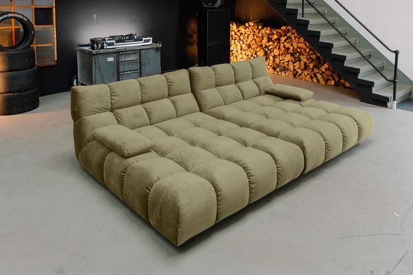 KAWOLA Big Sofa VIVIEN Velvet oliv 85 x 178 x 296 cm