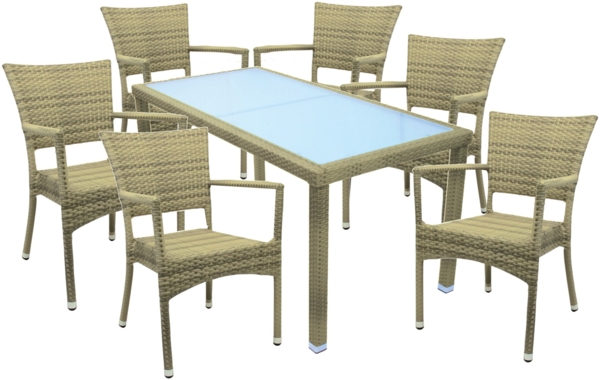 KONWAY® 7tlg. Premium Polyrattan Sitzgruppe Elfenbein Essgruppe Garten Möbel Set