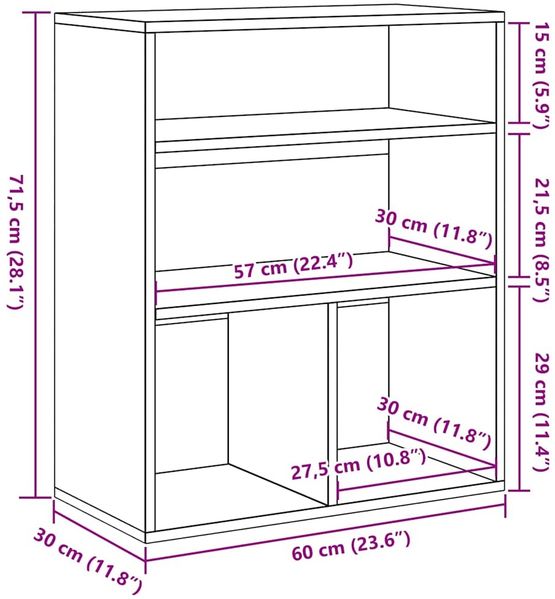 vidaXL Bücherregal Räuchereiche 60x30x71,5 cm Holzwerkstoff 860314 Bild 9