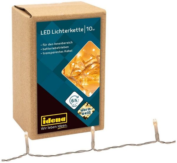 Idena LED-Lichterkette Idena 8582065 - LED Lichterkette mit 10 LEDs in Warmweiß, mit 6 Stunde