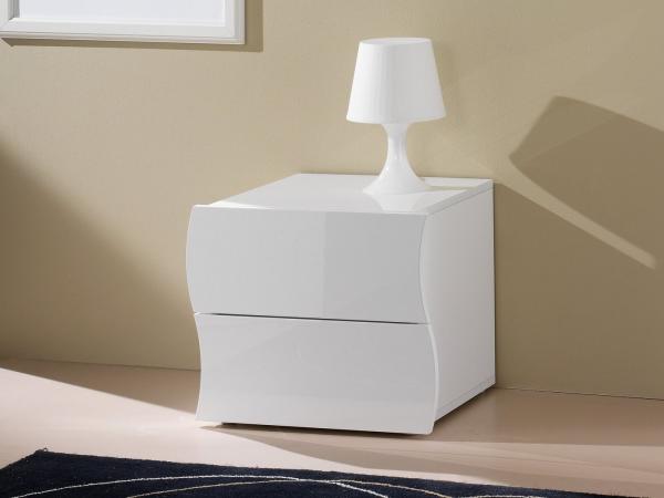 Nachtkommode >Onda< in Weiß/Hochglanz - 50x41x40cm (BxHxT)